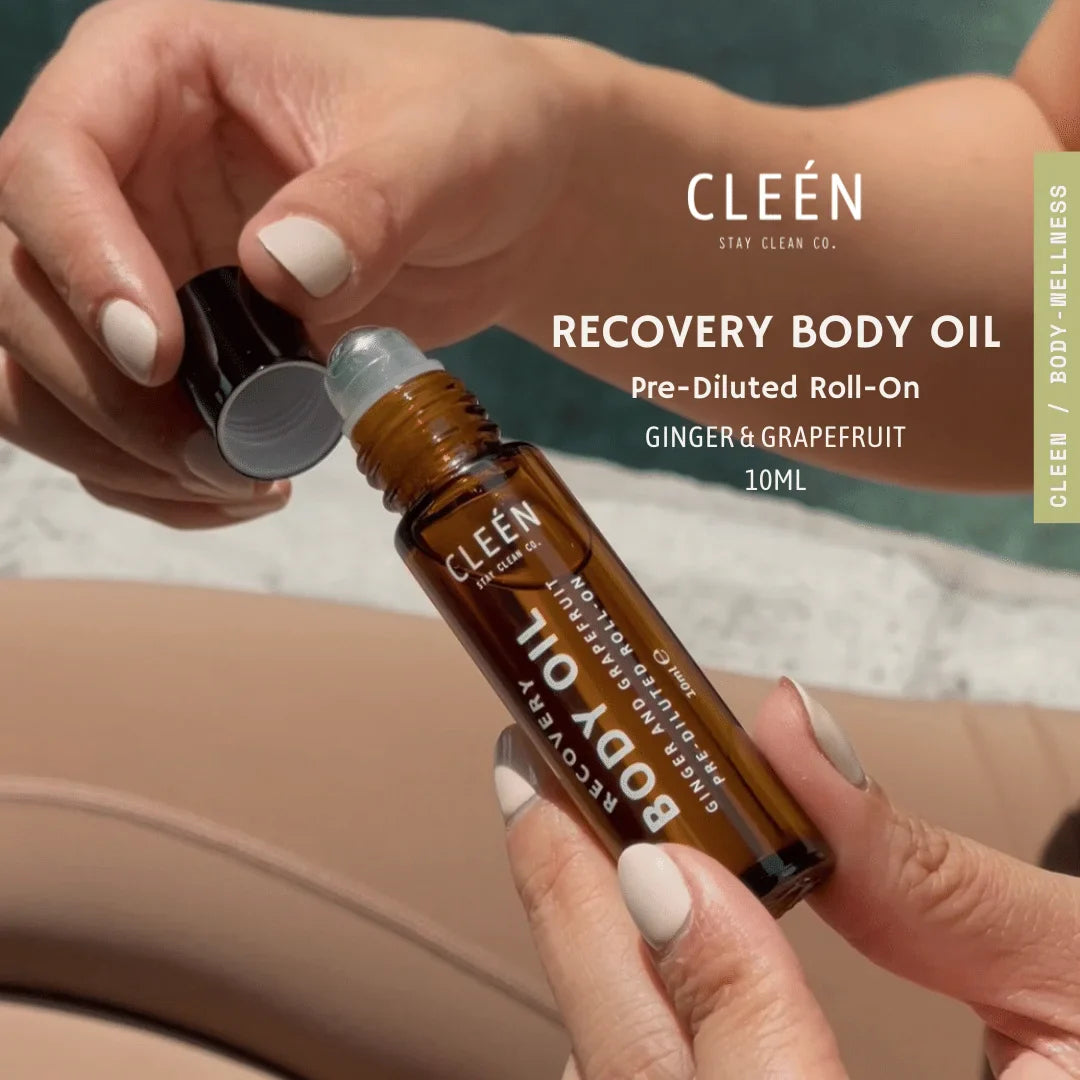 Convenient Cleén Recovery Roll-On, a compact solution for headaches and cramps.