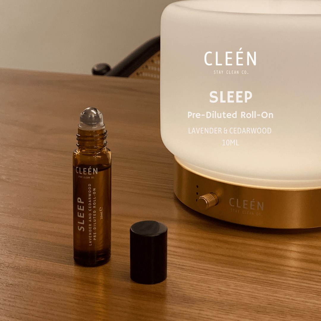 Essential oils for sleep: Cleén Sleep Roll-On promoting relaxation and calm before bedtime.